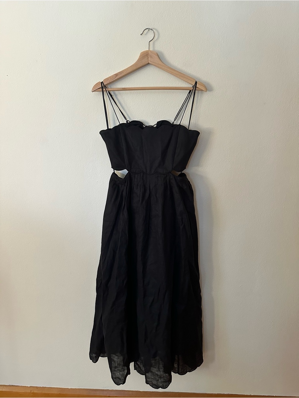 Zimmermann black linen scalloped backless dress
